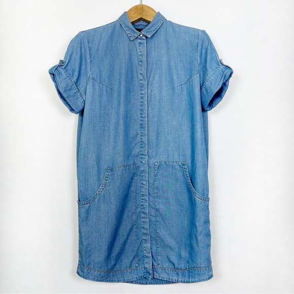 All‎ Saints Calla Bay Shirt Dress Indigo Blue Size 6 Tencel Cotton Linen - Picture 3 of 15